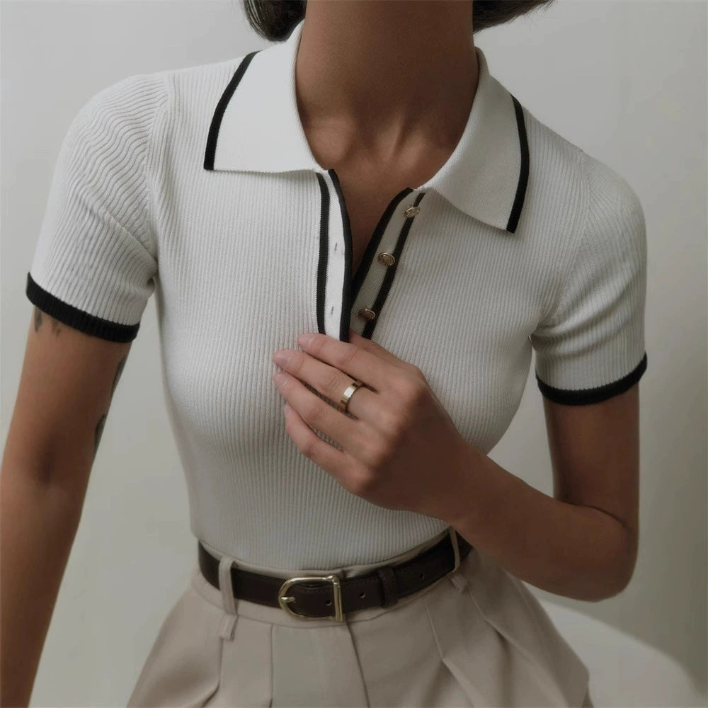 Elegantes Damen-Strick-Poloshirt mit klassischem Kragen