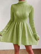 High Neck Pink Mini Sweater Dress , Sweater Dress for Women