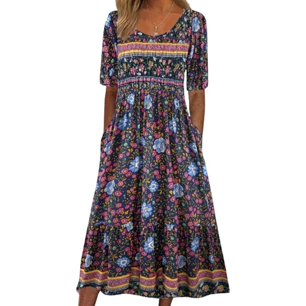 Geblümtes Midi-Sommerkleid – Leichtes Tag-Nacht-Kleid für Damen
