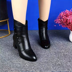 Winter Damen Stiefel, Kurzschaft-Ankle Boots mit klobiger Sohle und hohem Absatz