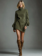 Women's Vintage Suede Turtleneck Mini Dress