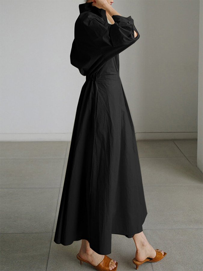Women's Elegant Collared Belted Shirt Dress