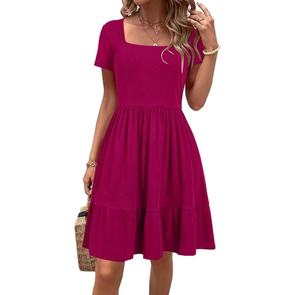 Elegant Square Neck Summer Dress – Lightweight Flattering Fit for Women