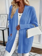 Women's Knit Sweater with Crew Neck and Relaxed Fit - Blue