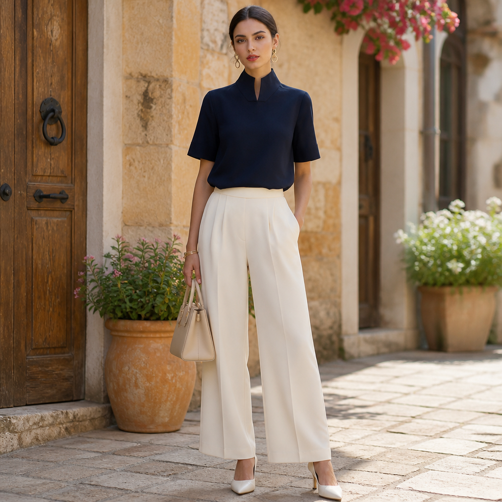 Damen Stehkragen Minimalistische Strukturierte Bluse | Leichte Bluse