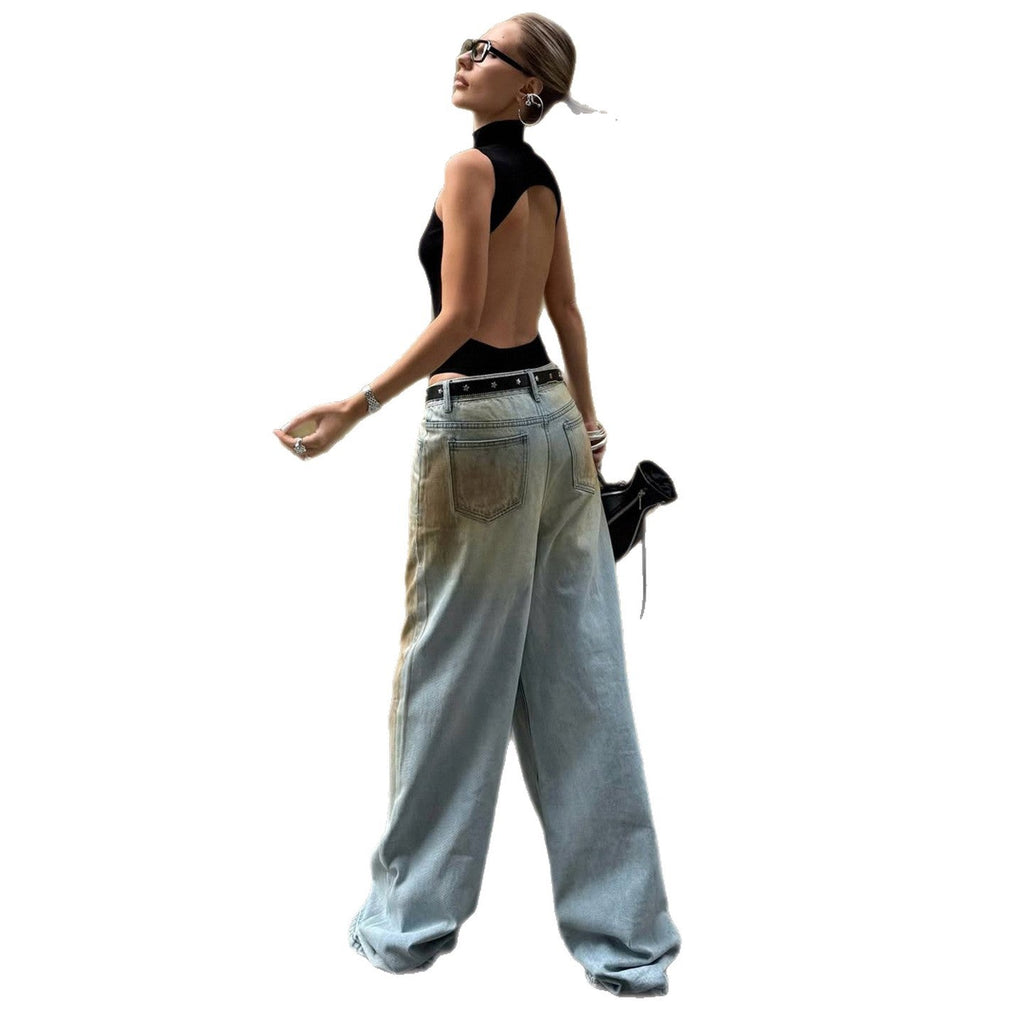 Womens Trendy Vintage Wash Wide Leg Jeans