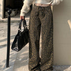 Women's High Rise Leopard Print Wide Leg Jeans