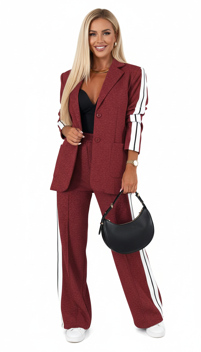 Women's Athleisure Set Emora Nova – Comfortable Striped Tracksuit in Blended Cotton