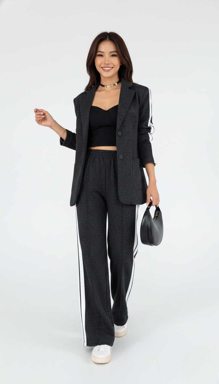 Women's Athleisure Set Emora Nova – Comfortable Striped Tracksuit in Blended Cotton