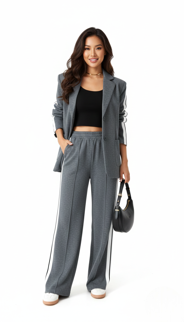 Women's Athleisure Set Emora Nova – Comfortable Striped Tracksuit in Blended Cotton