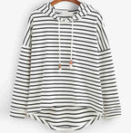 Women's Autumn Hoodie with Stripe Pattern, Kangaroo Pocket and Adjustable Hood - White