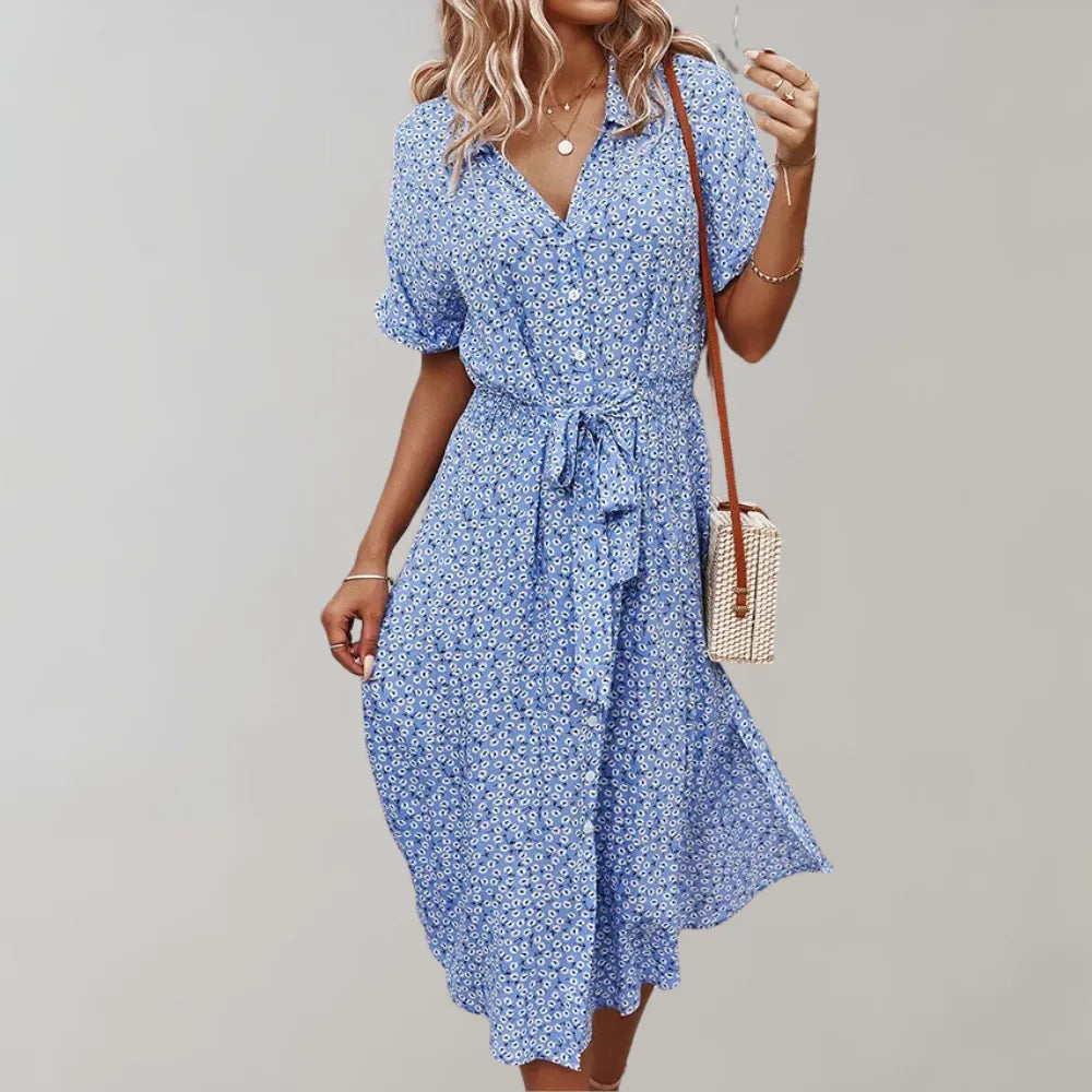 Lightweight Midi Dress with Flowing Fit | Perfect for Summer - Blue