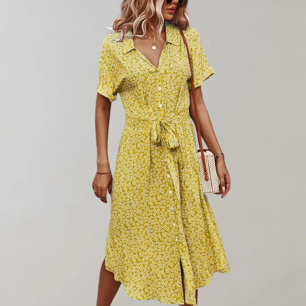 Lightweight Midi Dress with Flowing Fit | Perfect for Summer - Yellow