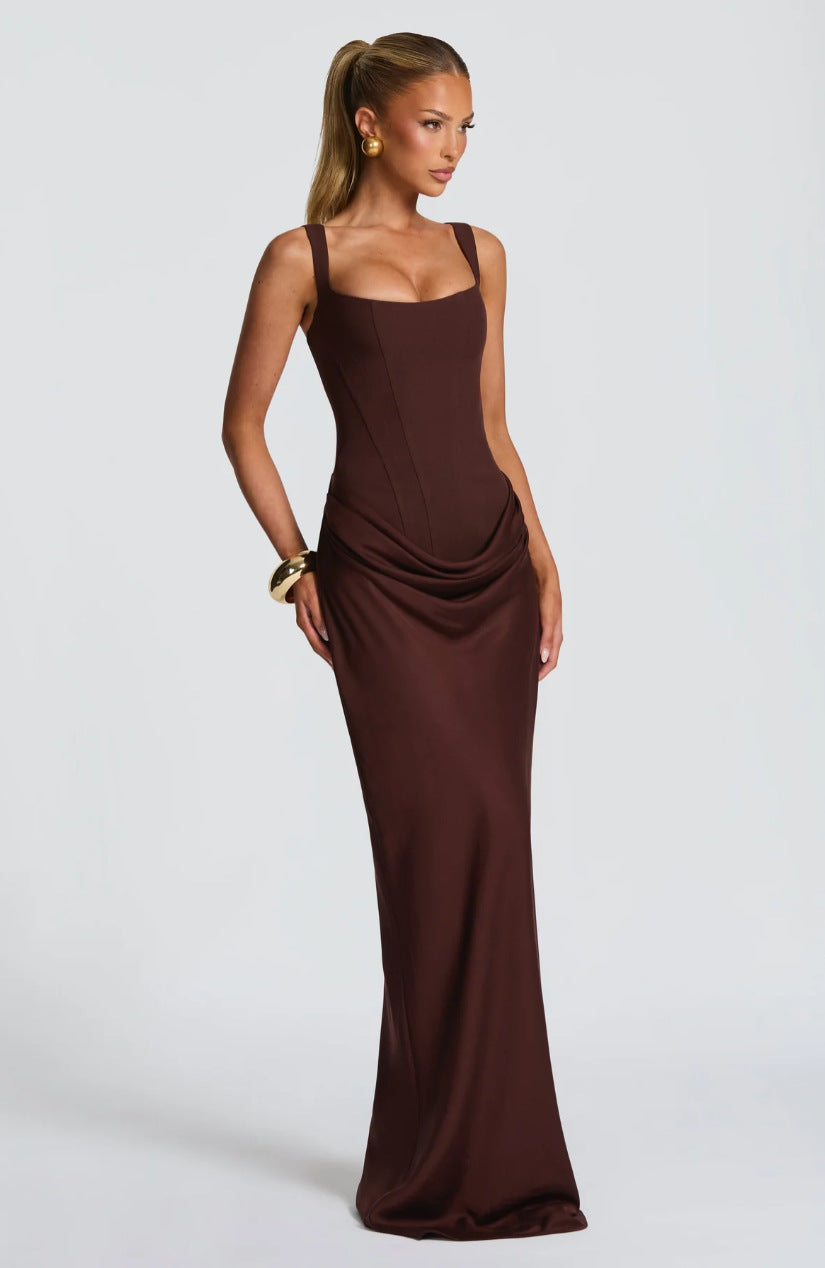 Luxus Sculpting Korsett Satin Maxikleid