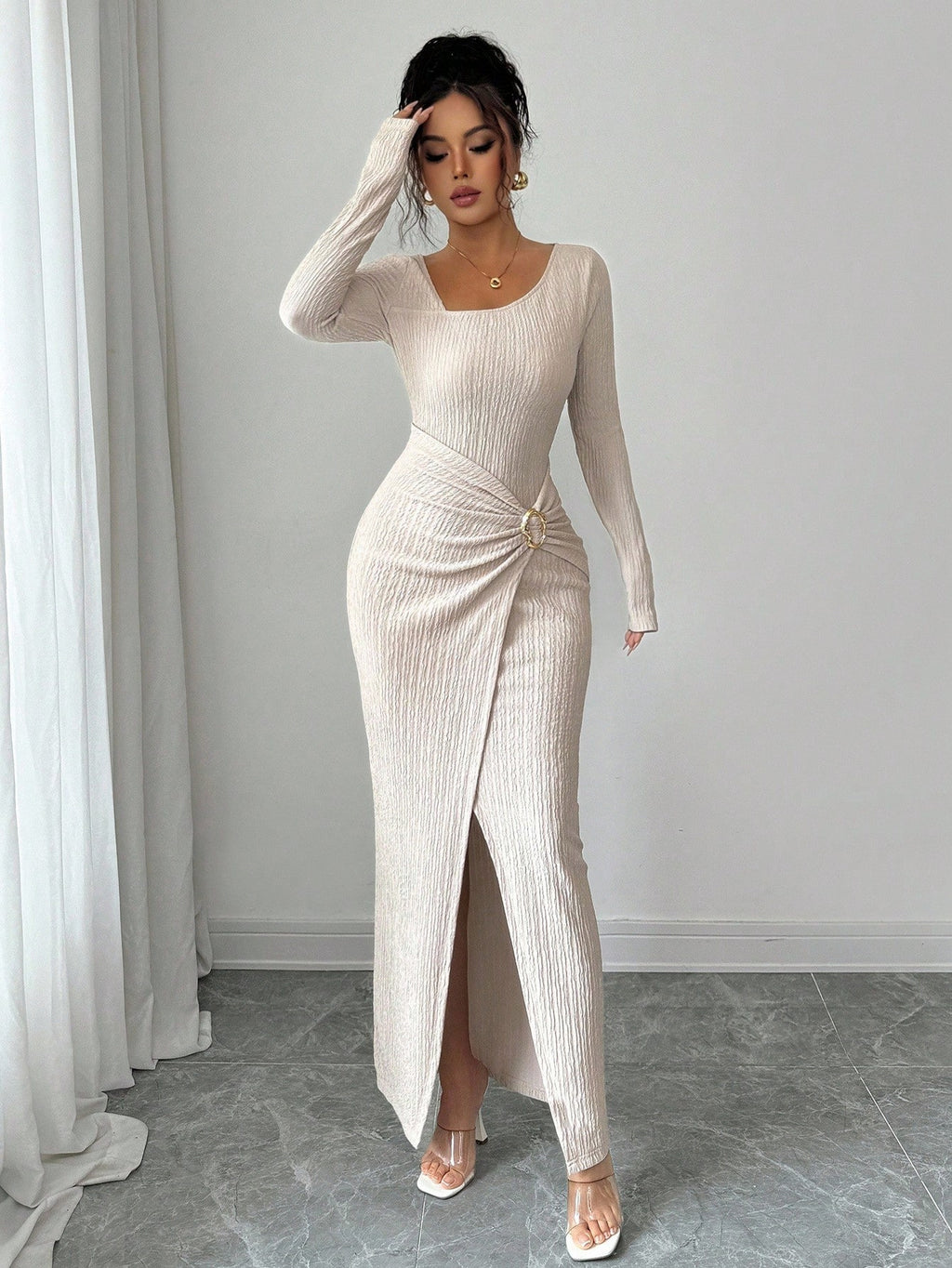 Noir Sculpt Wickeldetail Maxi-Kleid