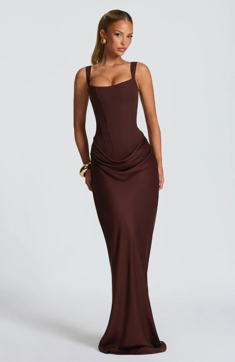 Luxus Sculpting Korsett Satin Maxikleid
