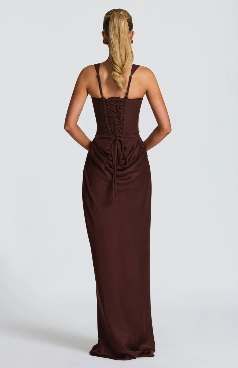 Luxus Sculpting Korsett Satin Maxikleid