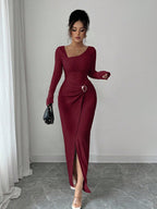 Noir Sculpt Wickeldetail Maxi-Kleid