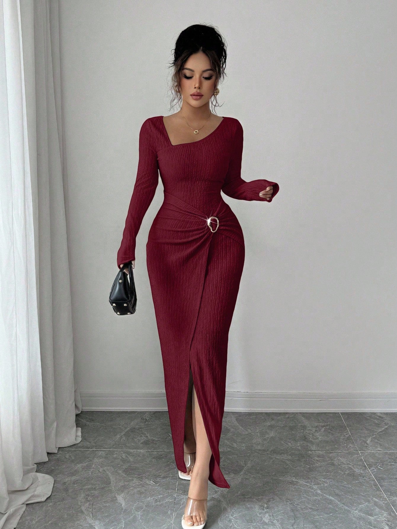 Noir Sculpt Wickeldetail Maxi-Kleid