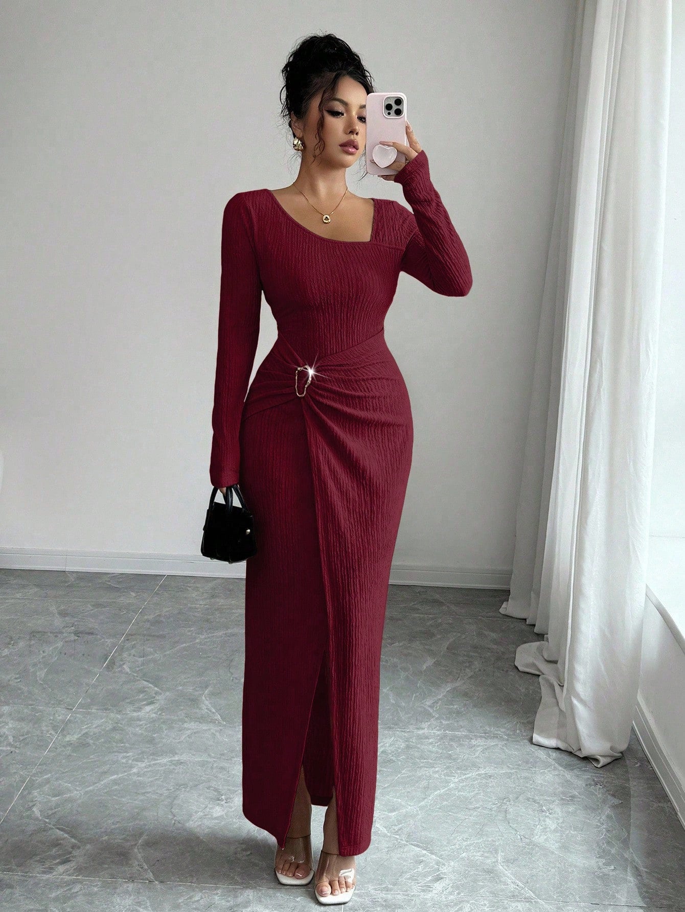 Noir Sculpt Wickeldetail Maxi-Kleid