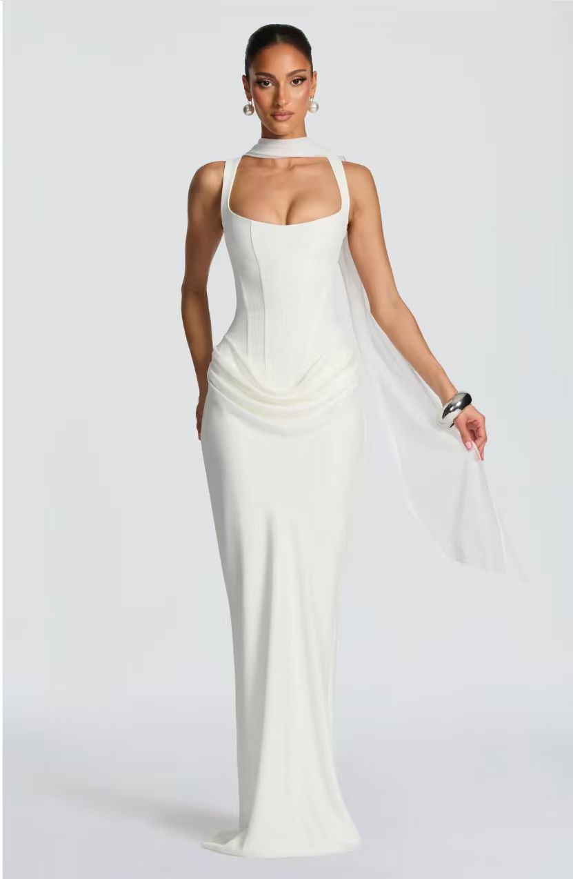 Luxus Sculpting Korsett Satin Maxikleid