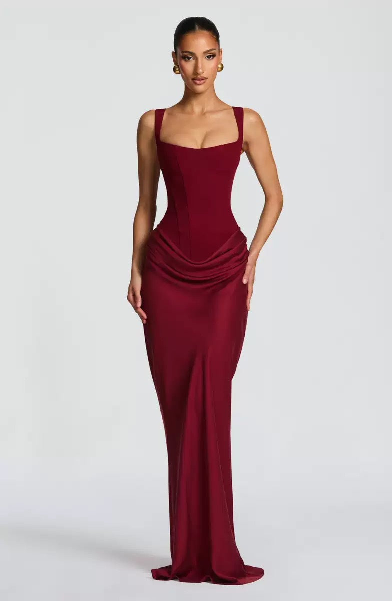 Luxus Sculpting Korsett Satin Maxikleid