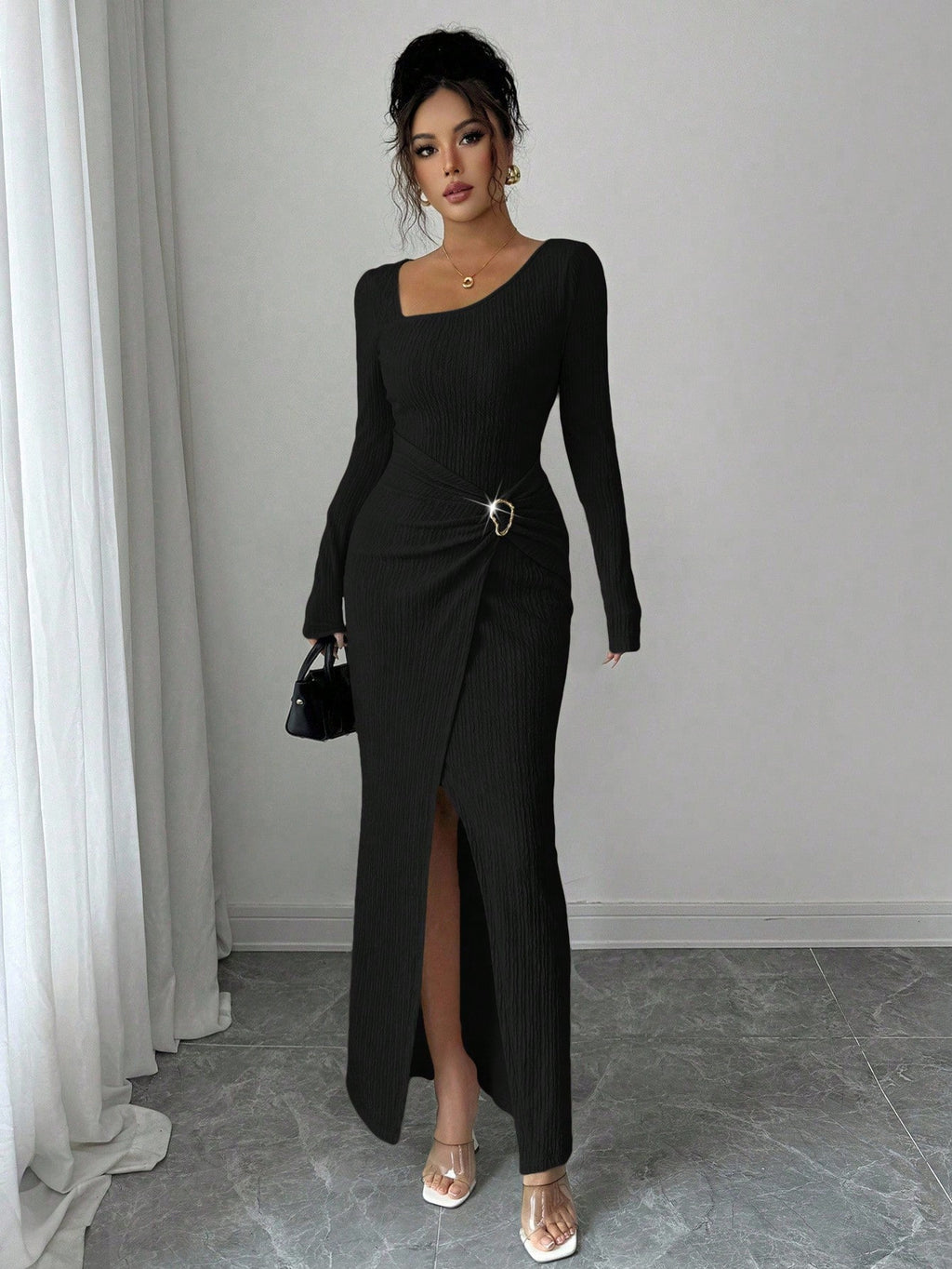 Noir Sculpt Wickeldetail Maxi-Kleid
