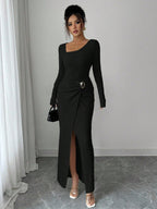 Noir Sculpt Wickeldetail Maxi-Kleid