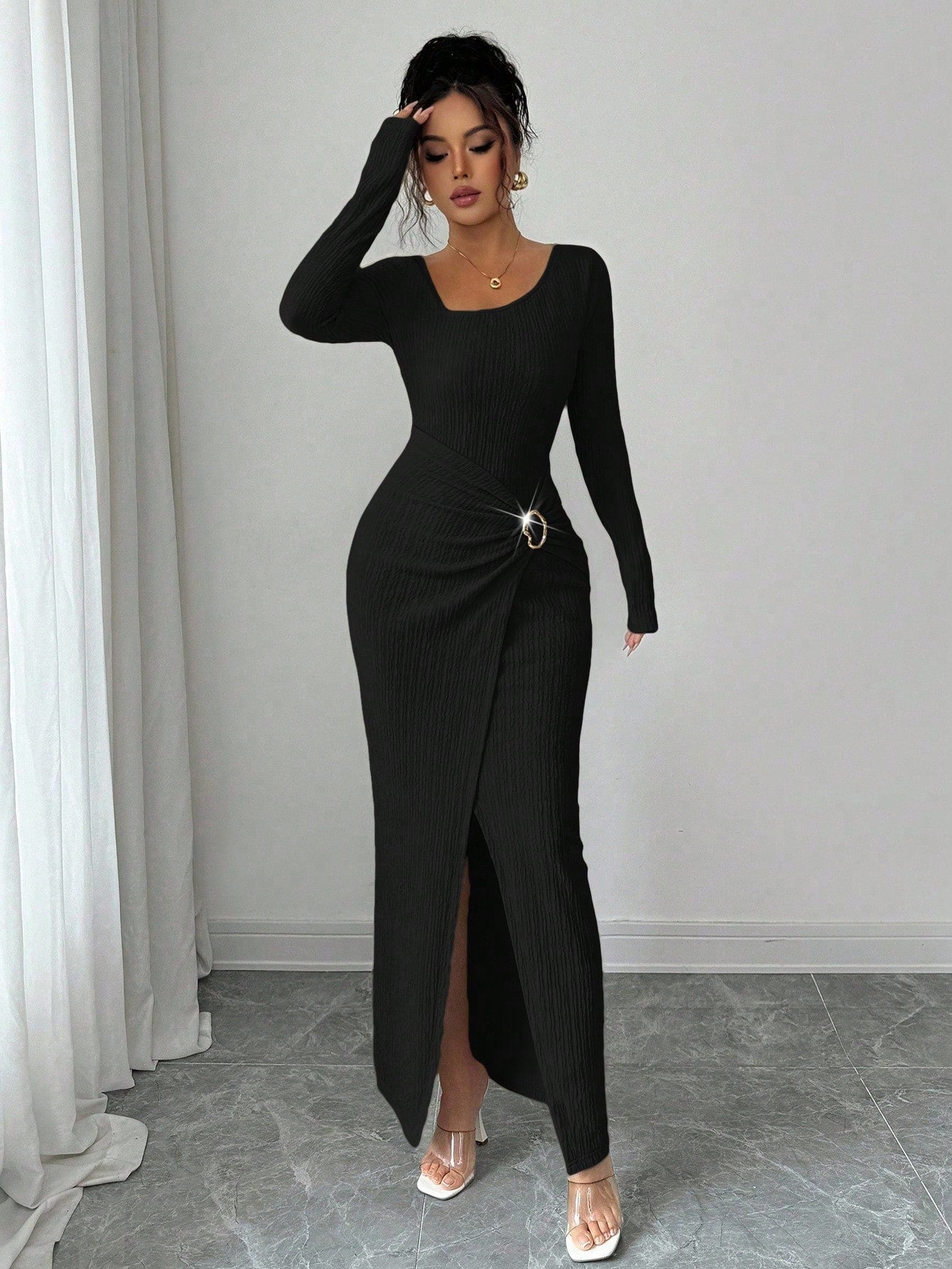 Noir Sculpt Wickeldetail Maxi-Kleid