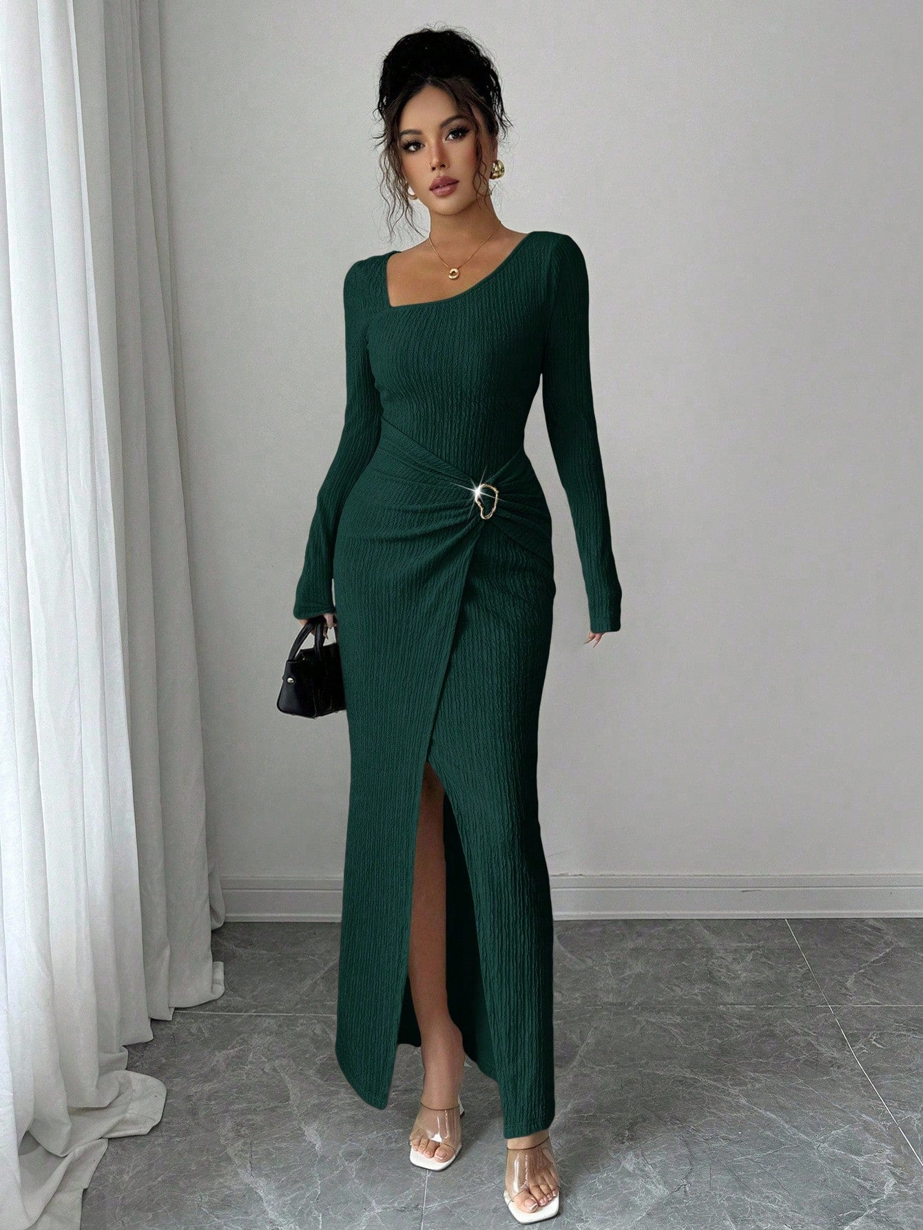 Noir Sculpt Wickeldetail Maxi-Kleid