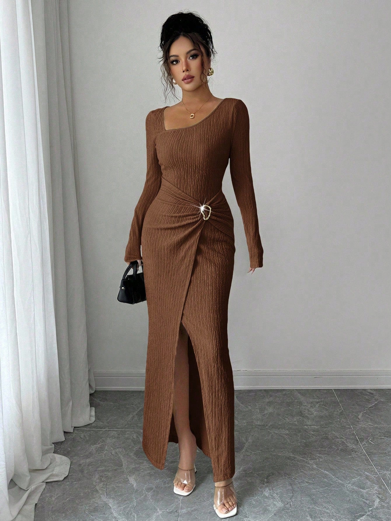 Noir Sculpt Wickeldetail Maxi-Kleid