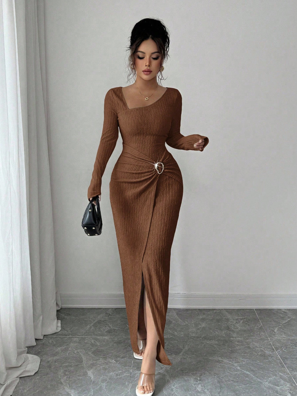 Noir Sculpt Wickeldetail Maxi-Kleid