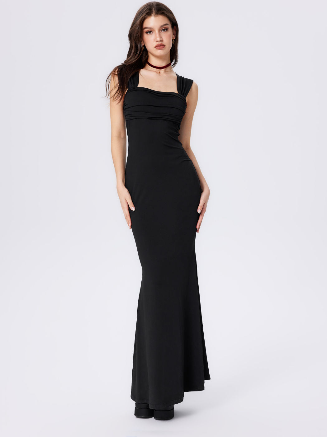 Sculpting Quadrat-Ausschnitt Maxikleid