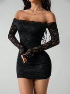Off-Shoulder Spitzen Bodycon Mini-Kleid