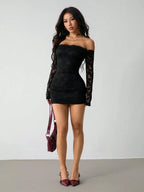 Off-Shoulder Spitzen Bodycon Mini-Kleid