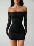 Off-Shoulder Spitzen Bodycon Mini-Kleid