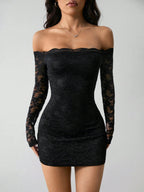 Off-Shoulder Spitzen Bodycon Mini-Kleid