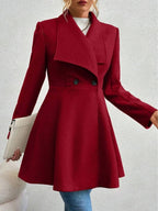 Mittelanger Wollmantel Einfarbig mit Knöpfen, mit Reverskragen, Langen Ärmeln, Elegante, Lässige Jacke für Frauen