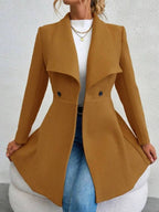 Mittelanger Wollmantel Einfarbig mit Knöpfen, mit Reverskragen, Langen Ärmeln, Elegante, Lässige Jacke für Frauen