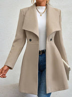 Mittelanger Wollmantel Einfarbig mit Knöpfen, mit Reverskragen, Langen Ärmeln, Elegante, Lässige Jacke für Frauen