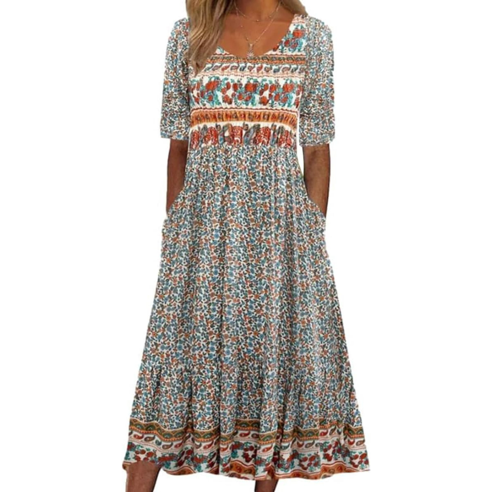 Geblümtes Midi-Sommerkleid – Leichtes Tag-Nacht-Kleid für Damen