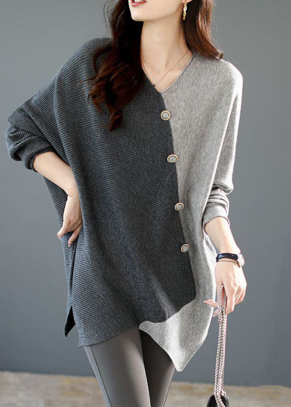 Women's Asymmetric Patchwork Knit Top with Relaxed Fit