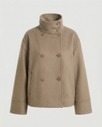 Elegant High-Collar Double-Breasted Cropped Jacket