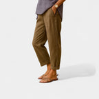 Women's Relaxed-Cut Carrot Pants with Elastic Waistband - Khaki