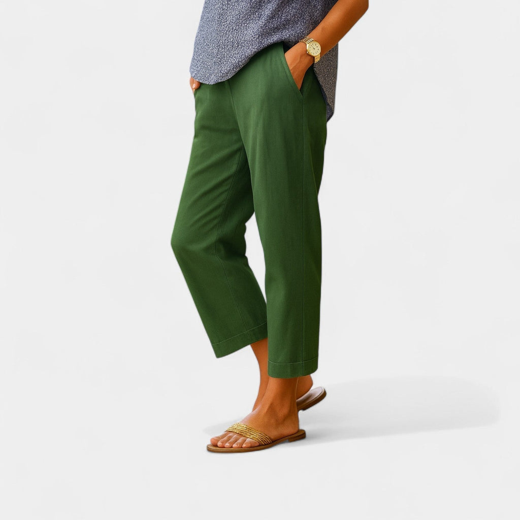 Women's Relaxed-Cut Carrot Pants with Elastic Waistband - Green
