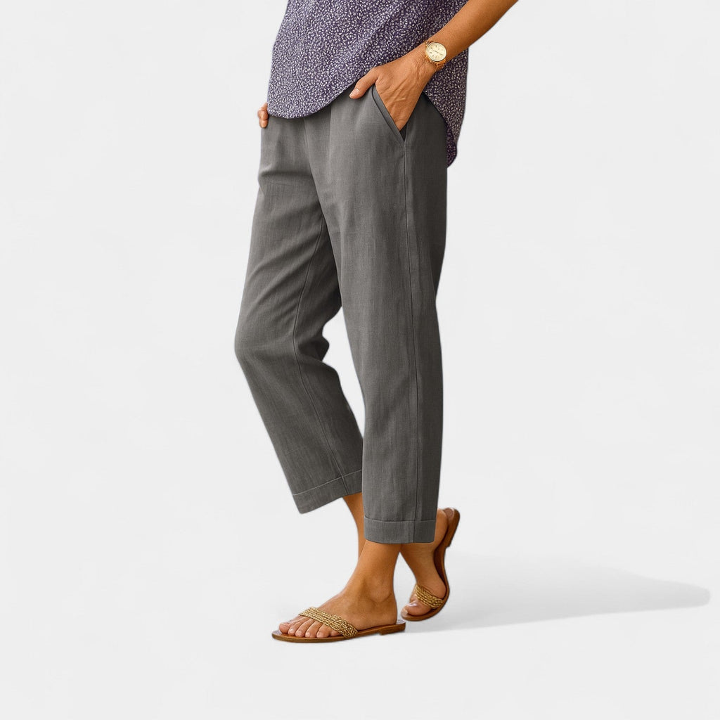 Women's Relaxed-Cut Carrot Pants with Elastic Waistband - Gray