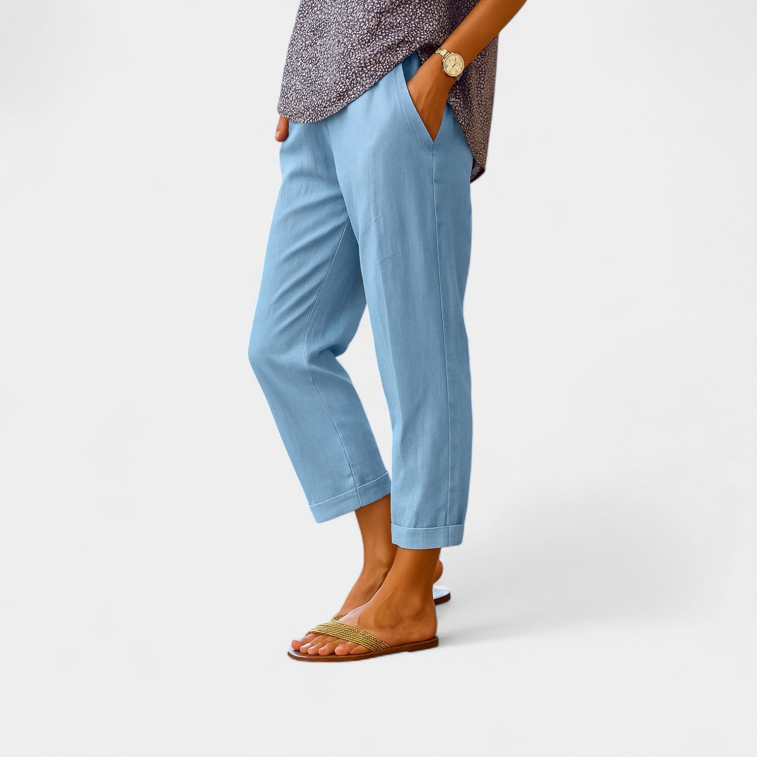 Women's Relaxed-Cut Carrot Pants with Elastic Waistband - Blue