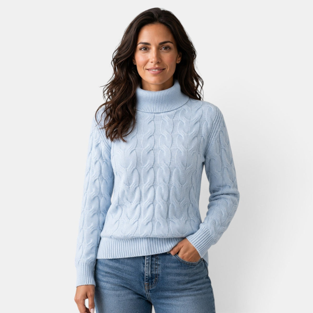 Women’s Cable-Knit Sweater with a High Neck – Warm for Winter