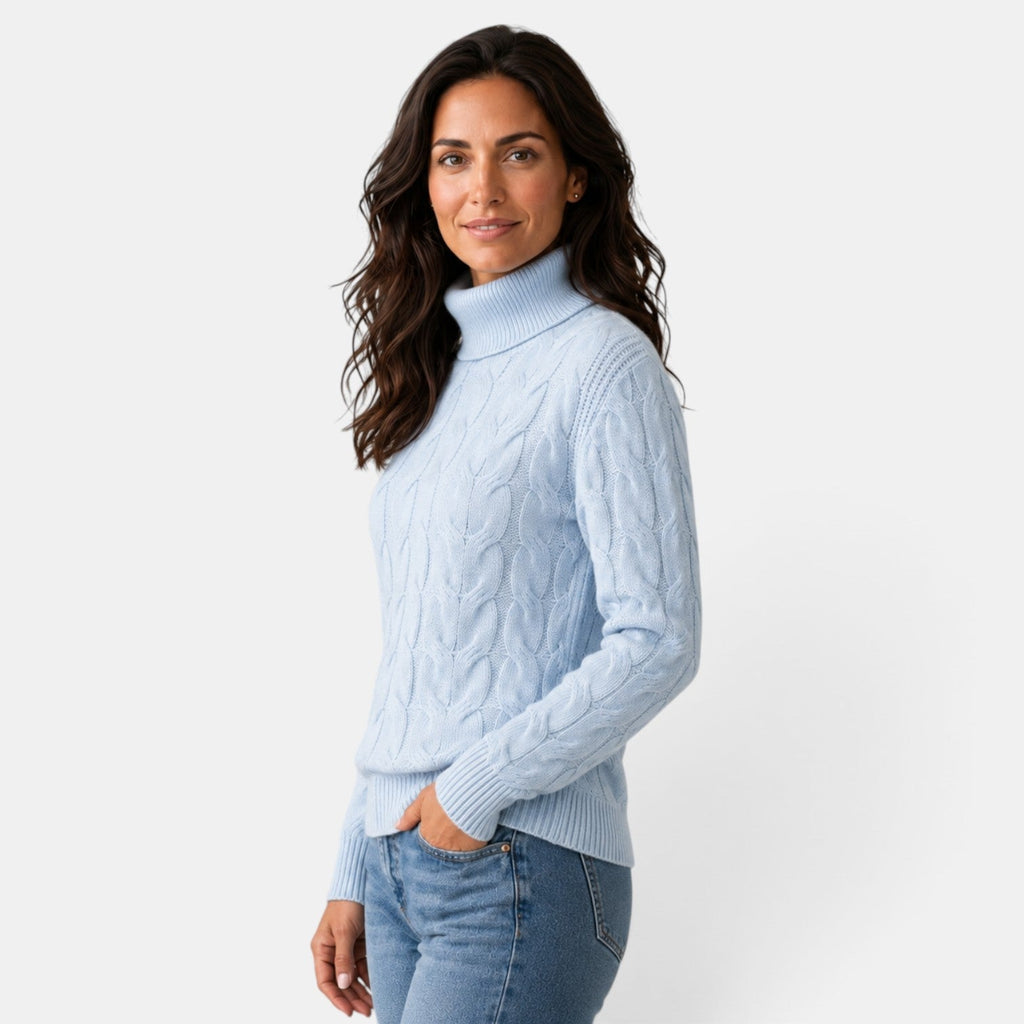 Women’s Cable-Knit Sweater with a High Neck – Warm for Winter