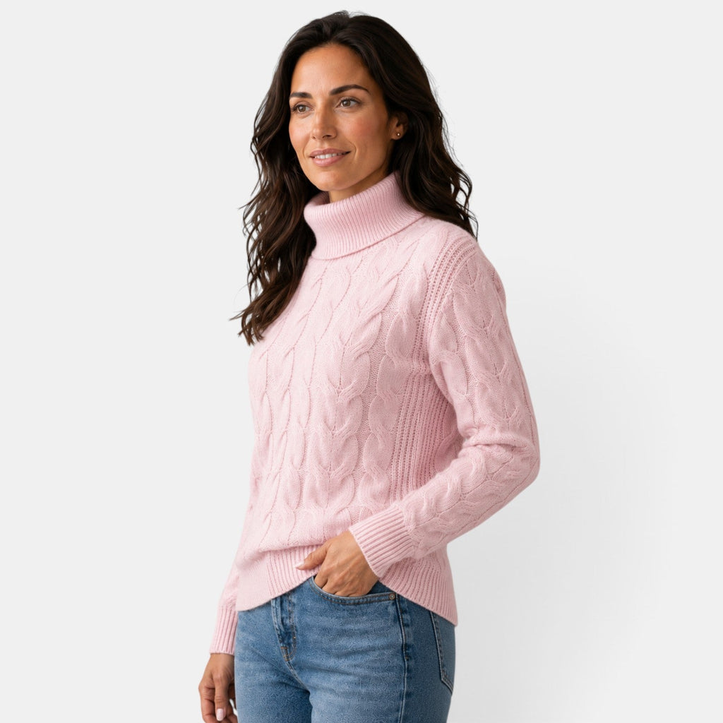 Women’s Cable-Knit Sweater with a High Neck – Warm for Winter